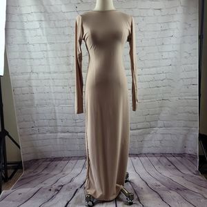 Pretty Little Thing Long Sleeve Backless with Spaghetti Strap Ties Taupe Sz 10